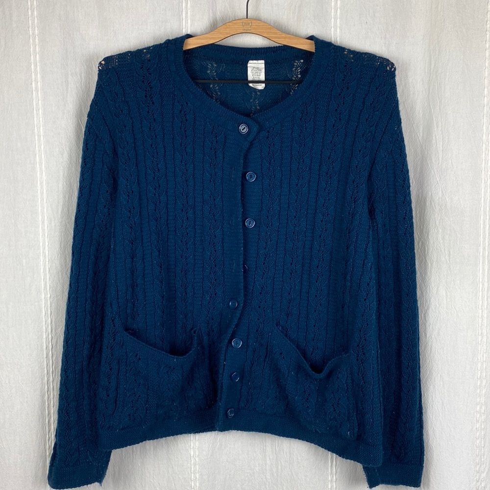Women’s knit cardigan navy blue buttons and pockets Vintage‎ Large